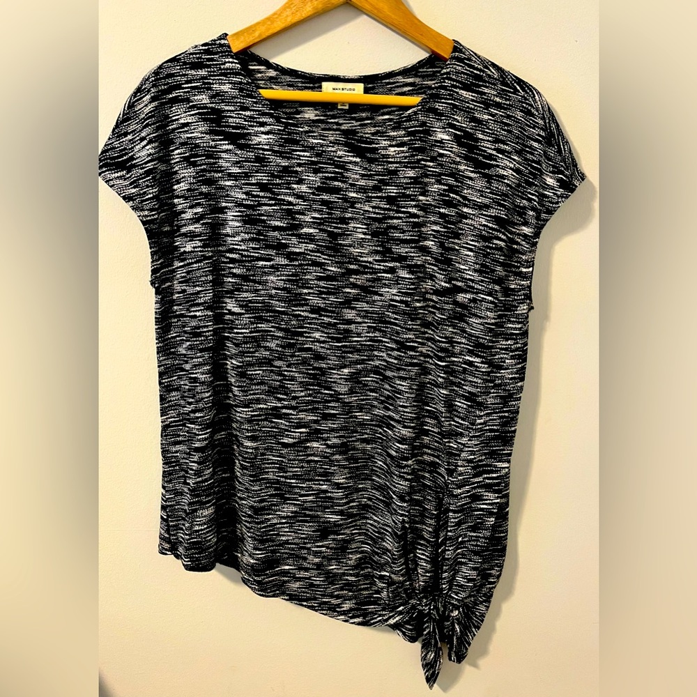 Max Studio black/white top w/ asymmetrical waist and tie.  Size S.